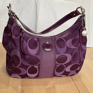 Coach Signature Stripe Convertible Hobo Womens Dark Purple Shoulder Bag